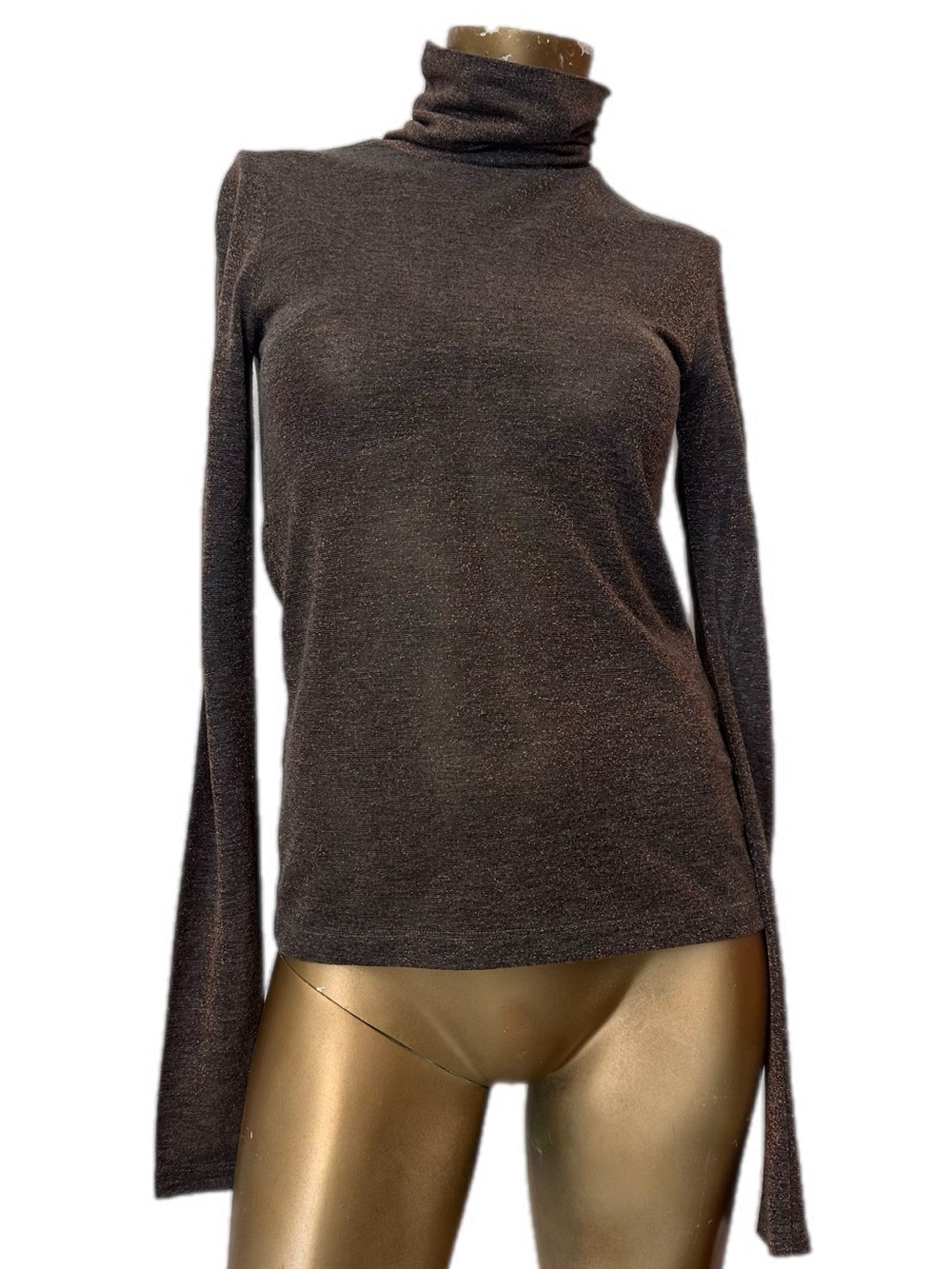 AllSaints Esme Shimmer Roll Neck Top Small Metallic Knit Long Sleeve Turtleneck